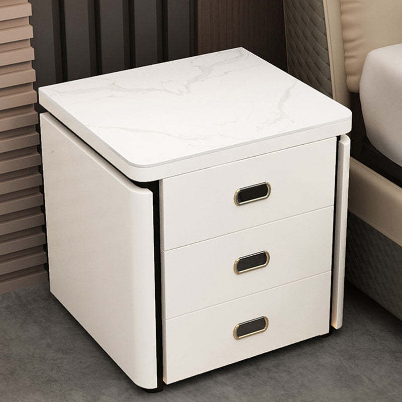 Minimalist Marble Leather Wood Square Nightstand 3-Drawer — A / White