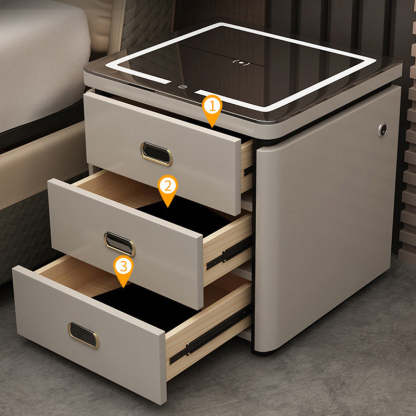 Minimalist Marble Leather Wood Square Nightstand 3-Drawer — A / White