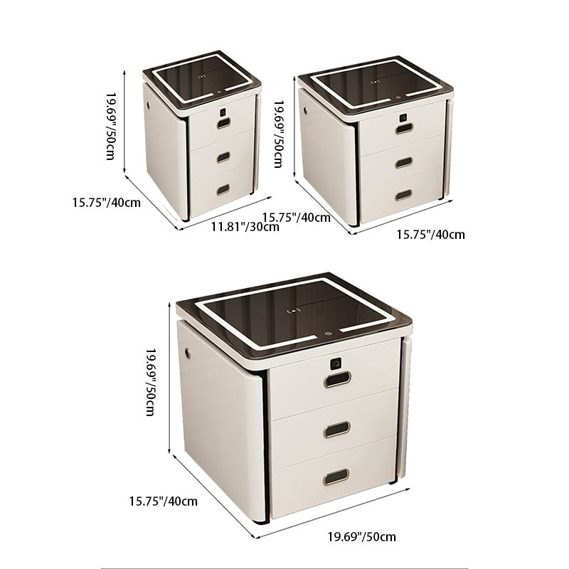 Minimalist Marble Leather Wood Square Nightstand 3-Drawer — B / White