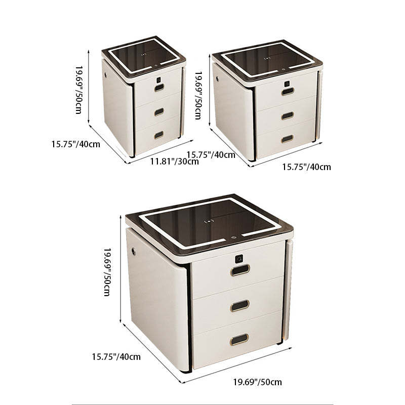 Minimalist Marble Leather Wood Square Nightstand 3-Drawer — B / White