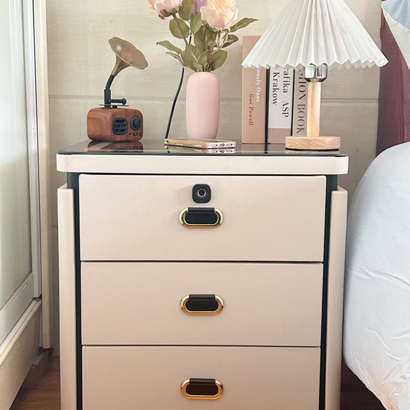 Minimalist Marble Leather Wood Square Nightstand 3-Drawer — A / Champagne Brown