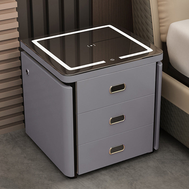 Minimalist Marble Leather Wood Square Nightstand 3-Drawer — B / Deep Grey