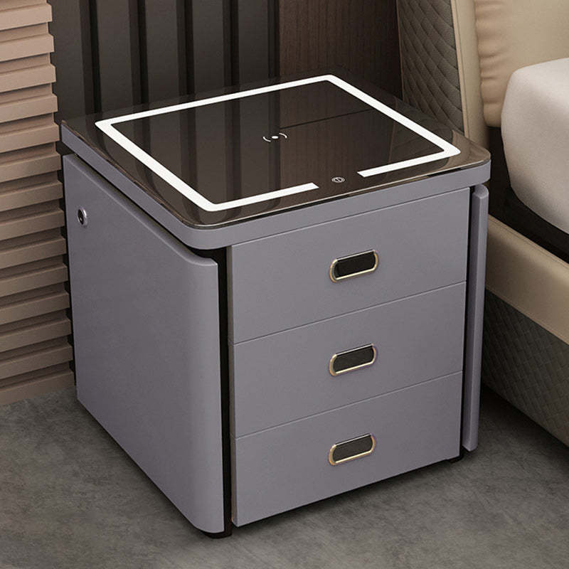 Minimalist Marble Leather Wood Square Nightstand 3-Drawer — B / Deep Grey