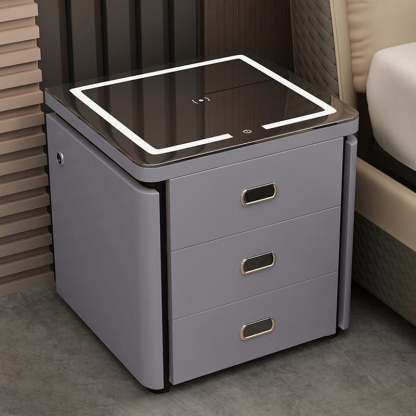 Minimalist Marble Leather Wood Square Nightstand 3-Drawer — B / Deep Grey