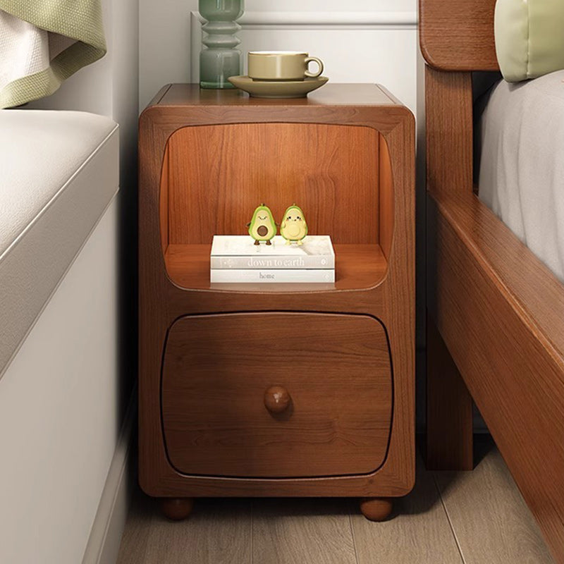 Chinese Solid Wood 1/2-Drawer Nightstand — 2 / Walnut Color