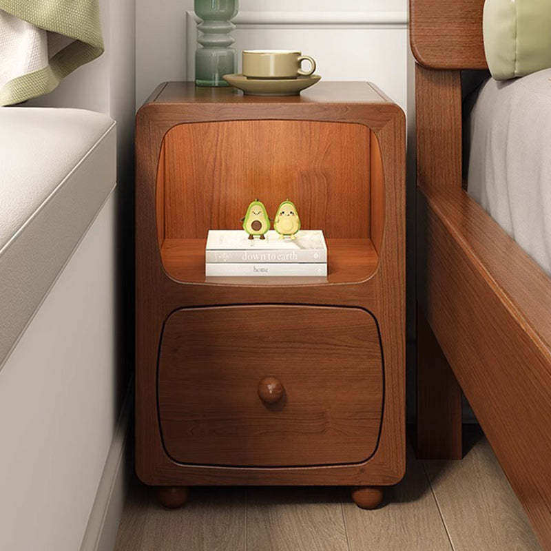 Chinese Solid Wood 1/2-Drawer Nightstand — 2 / Walnut Color