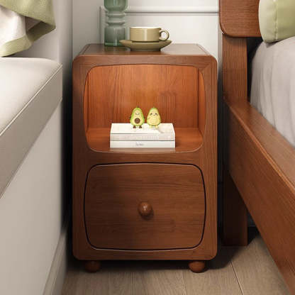 Chinese Solid Wood 1/2-Drawer Nightstand — 2 / Walnut Color