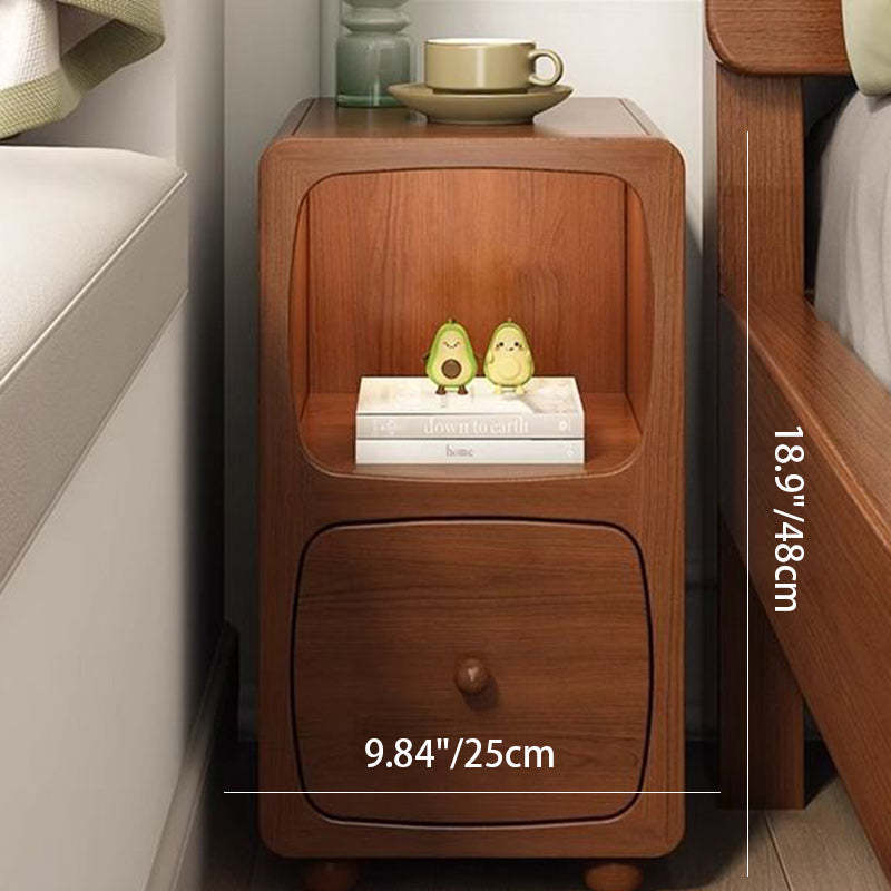 Chinese Solid Wood 1/2-Drawer Nightstand — 1 / Walnut Color
