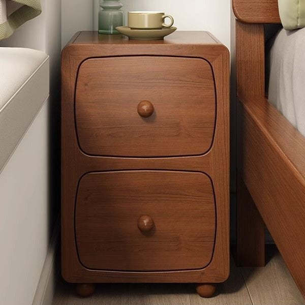 Chinese Solid Wood 1/2-Drawer Nightstand — 2 / Walnut Color