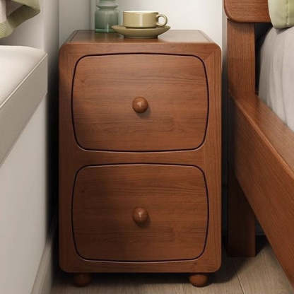 Chinese Solid Wood 1/2-Drawer Nightstand — 2 / Walnut Color
