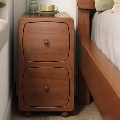Chinese Solid Wood 1/2-Drawer Nightstand — 1 / Walnut Color