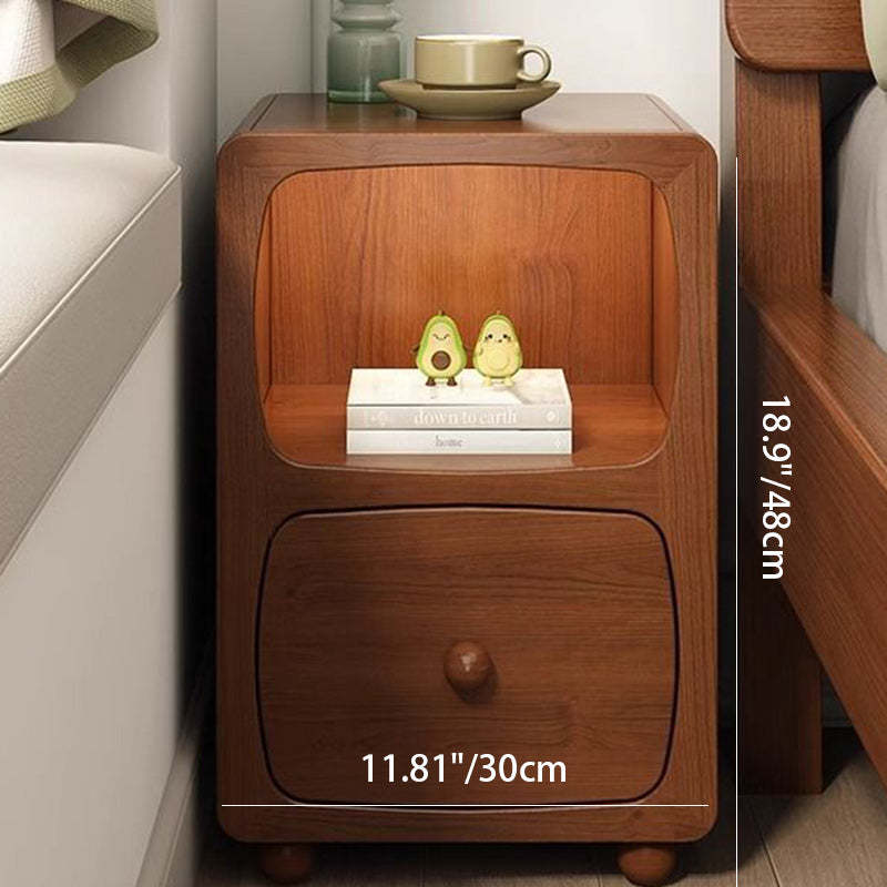 Chinese Solid Wood 1/2-Drawer Nightstand — 2 / Walnut Color