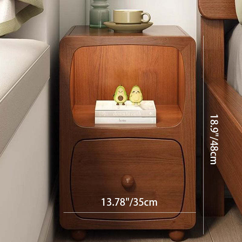 Chinese Solid Wood 1/2-Drawer Nightstand — 1 / Walnut Color