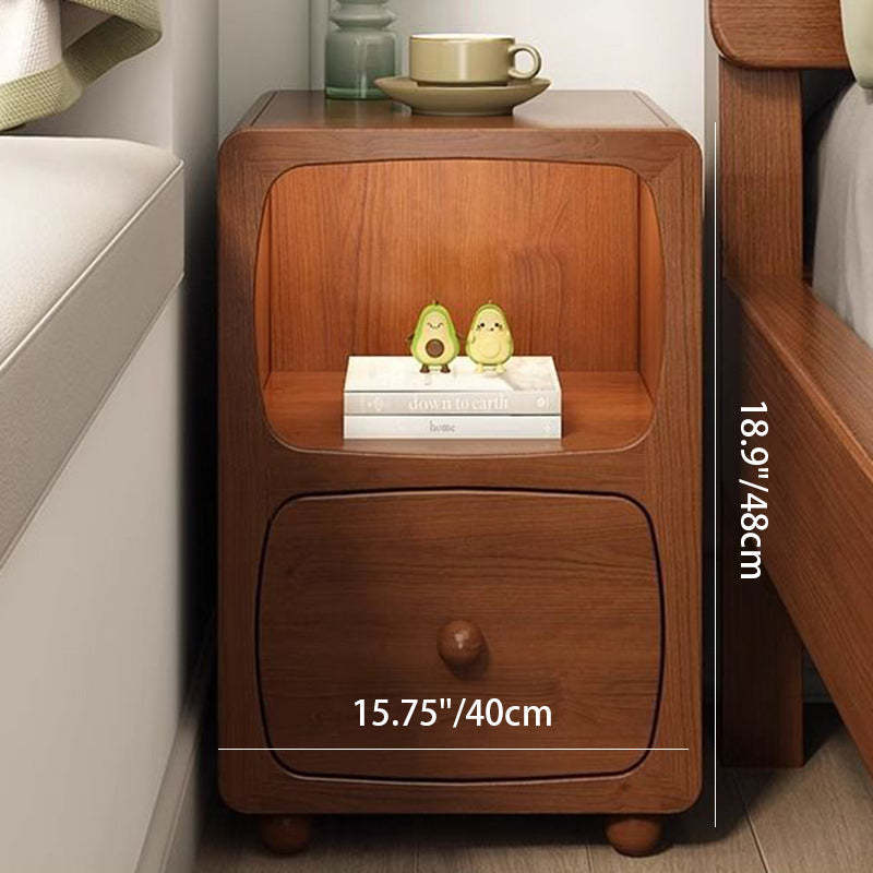 Chinese Solid Wood 1/2-Drawer Nightstand — 2 / Walnut Color
