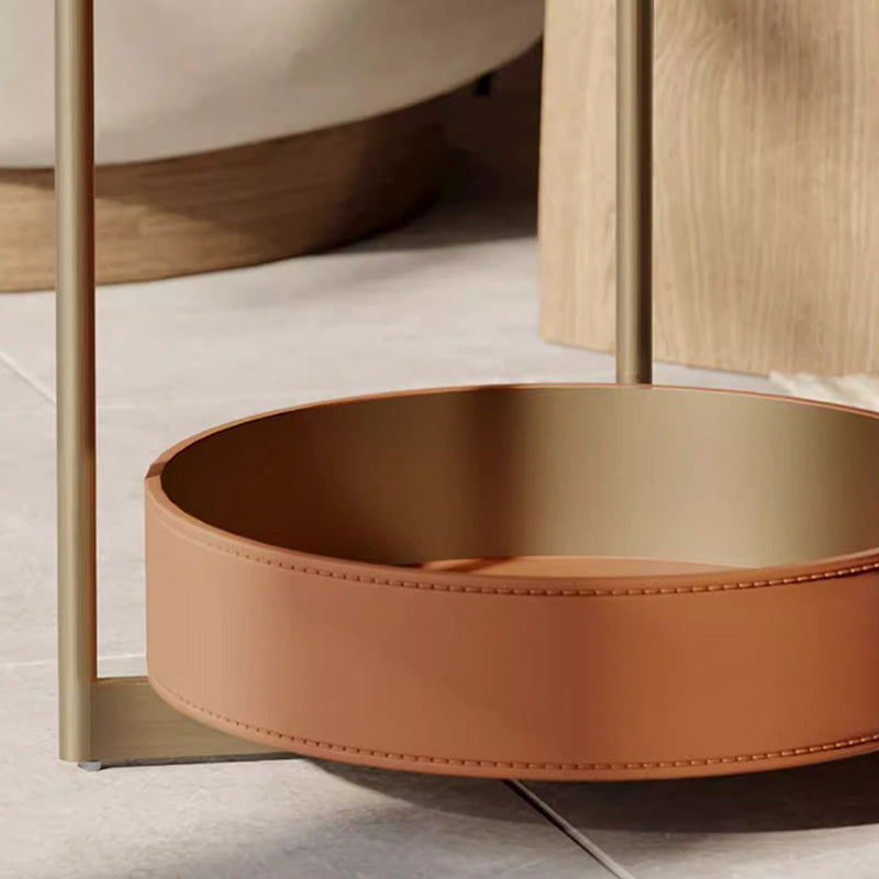 Cylinder Leather Marble Metal Side Table