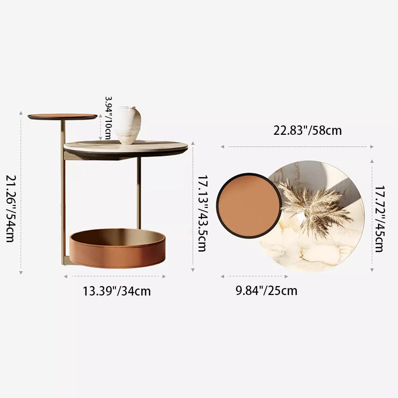Cylinder Leather Marble Metal Side Table