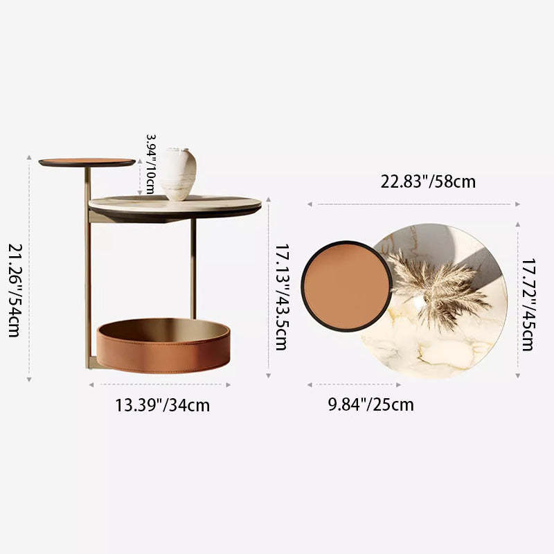 Cylinder Leather Marble Metal Side Table