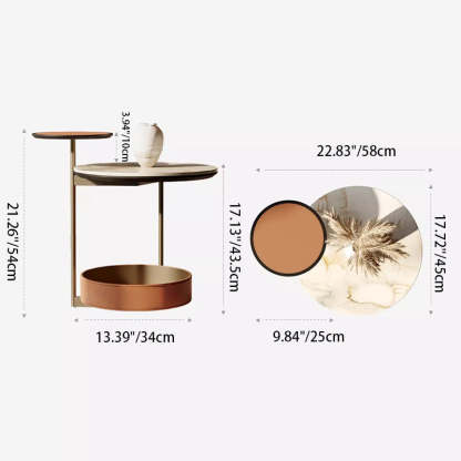 Cylinder Leather Marble Metal Side Table