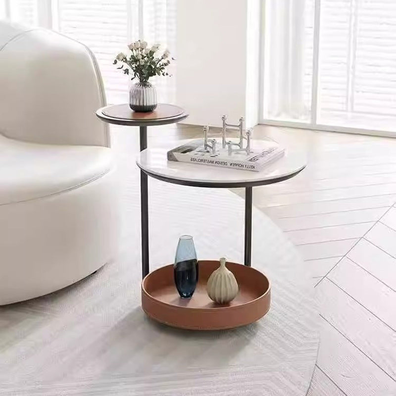Cylinder Leather Marble Metal Side Table