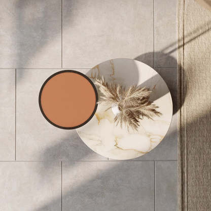 Cylinder Leather Marble Metal Side Table