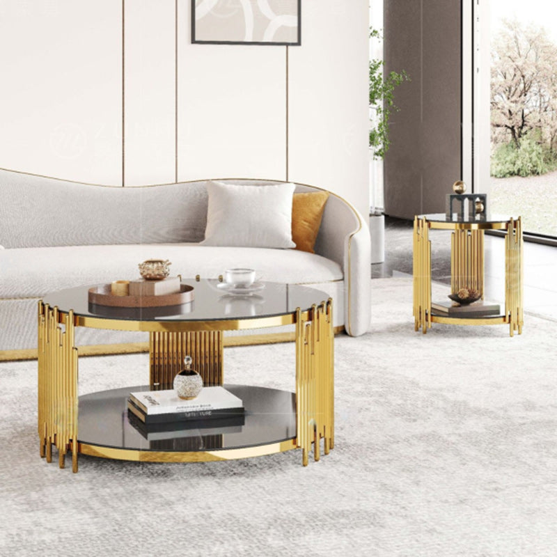 Scandinavian Glass 2-Tier Cylinder Coffee Table