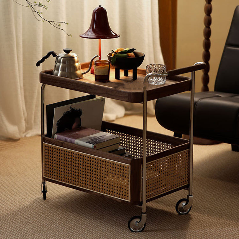 Vintage Solid Wood Rattan Rectangular Side Table 2/3-Tier