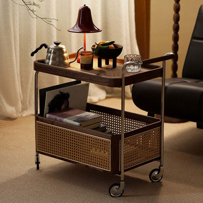 Vintage Solid Wood Rattan Rectangular Side Table 2/3-Tier