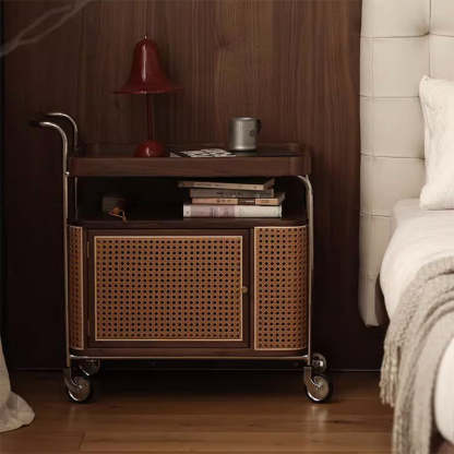 Vintage Solid Wood Rattan Rectangular Side Table 2/3-Tier