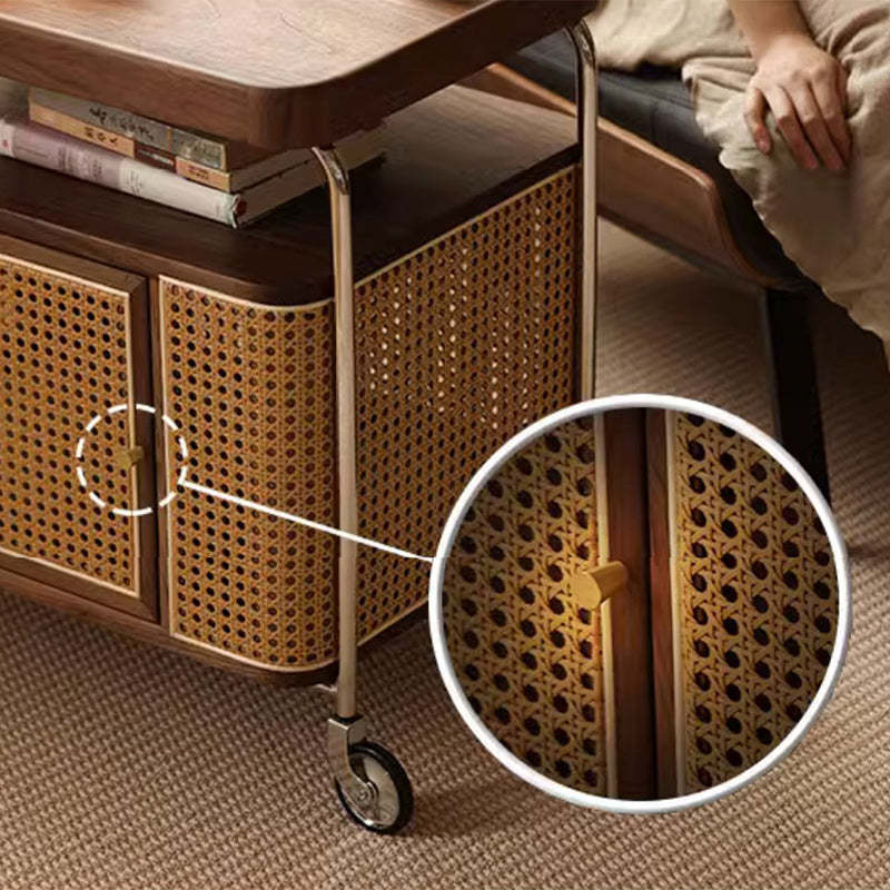 Vintage Solid Wood Rattan Rectangular Side Table 2/3-Tier