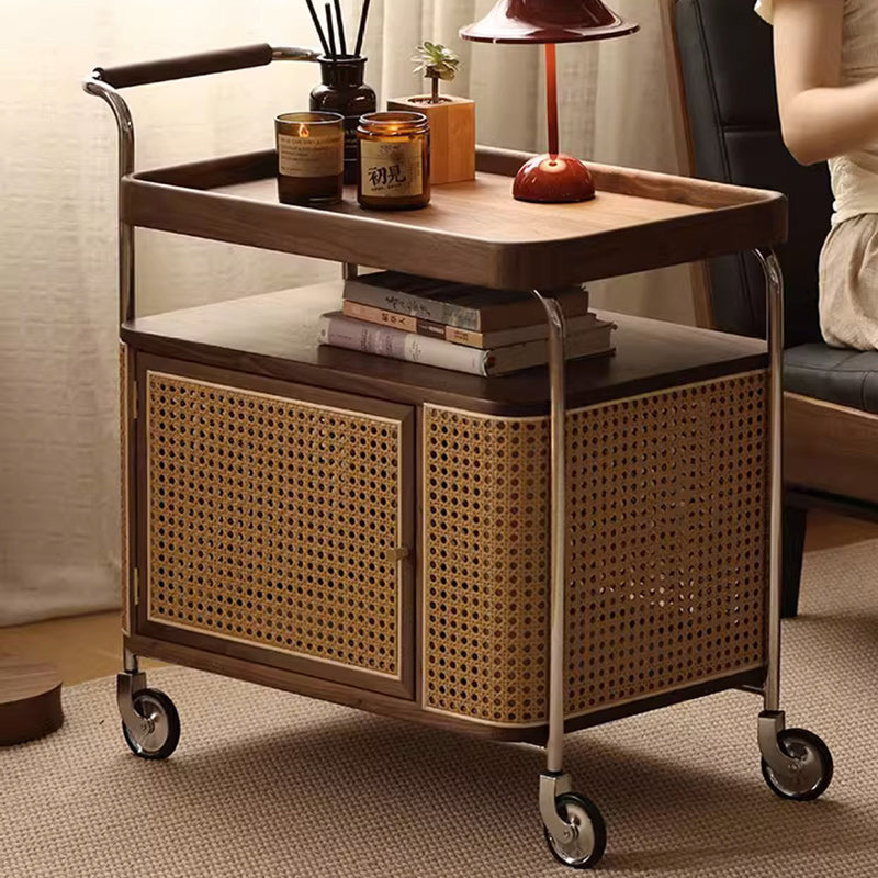 Vintage Solid Wood Rattan Rectangular Side Table 2/3-Tier