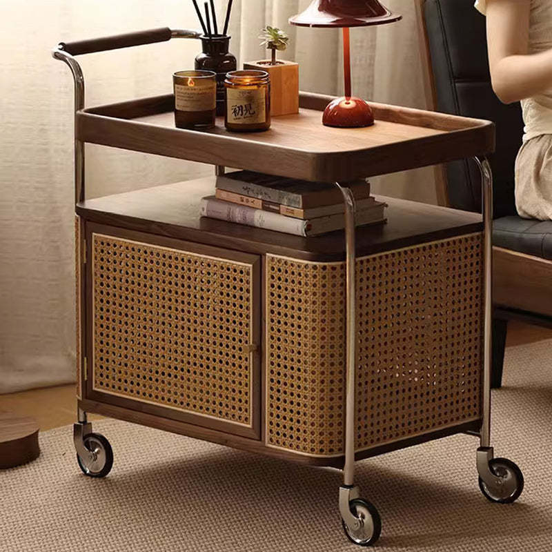 Wood rattan wood leather rectangular 3-tier end & side tables - traditional