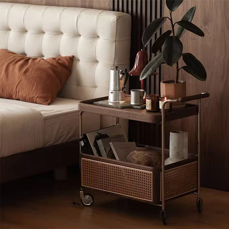 Vintage Solid Wood Rattan Rectangular Side Table 2/3-Tier