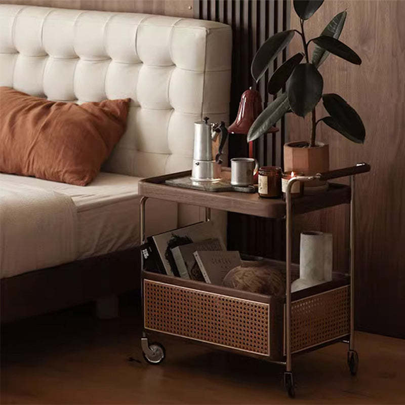 Vintage Solid Wood Rattan Rectangular Side Table 2/3-Tier — A