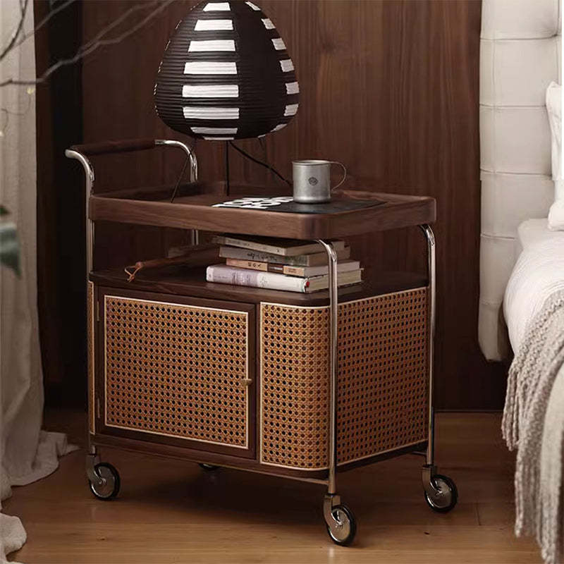 Vintage Solid Wood Rattan Rectangular Side Table 2/3-Tier — B