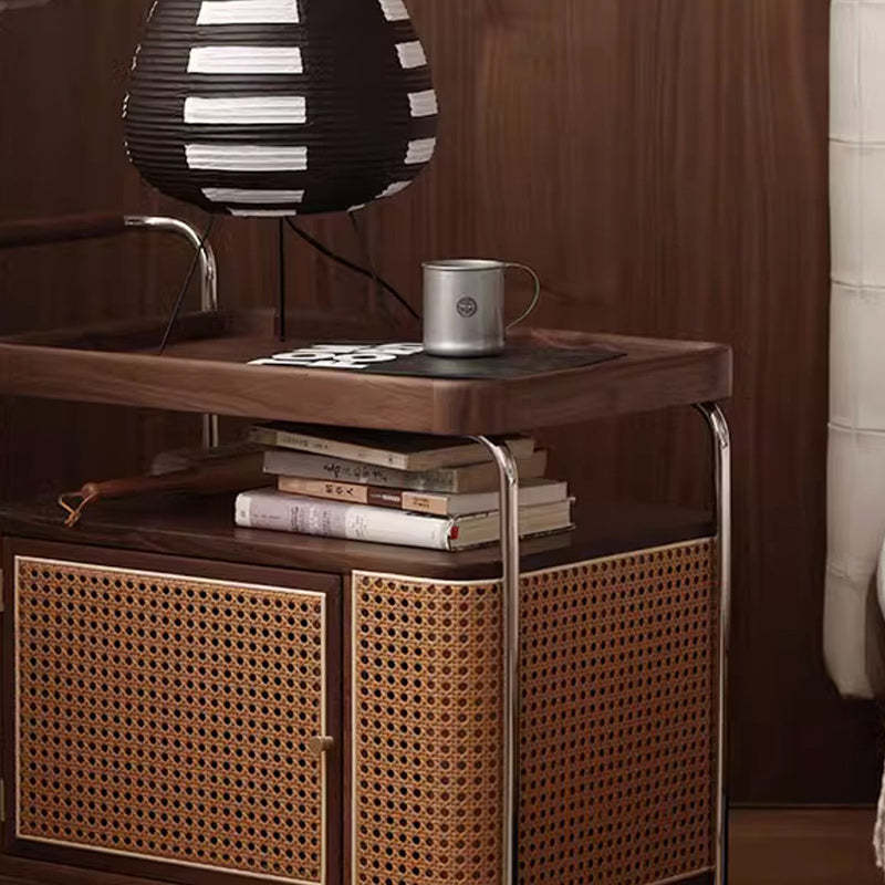 Vintage Solid Wood Rattan Rectangular Side Table 2/3-Tier