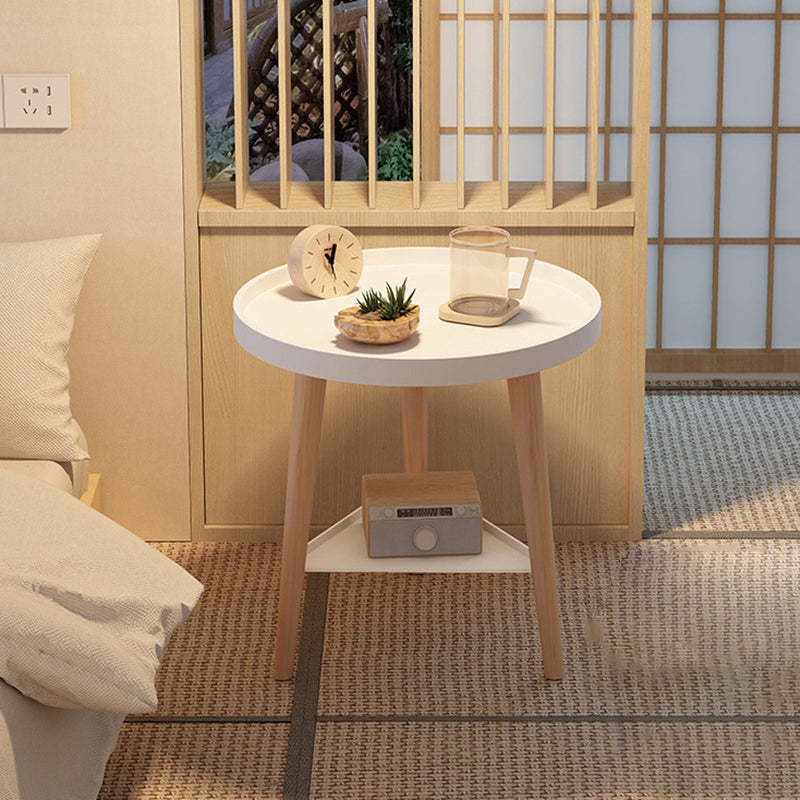 Scandinavian Triangle Cylinder Wood Side Table — White