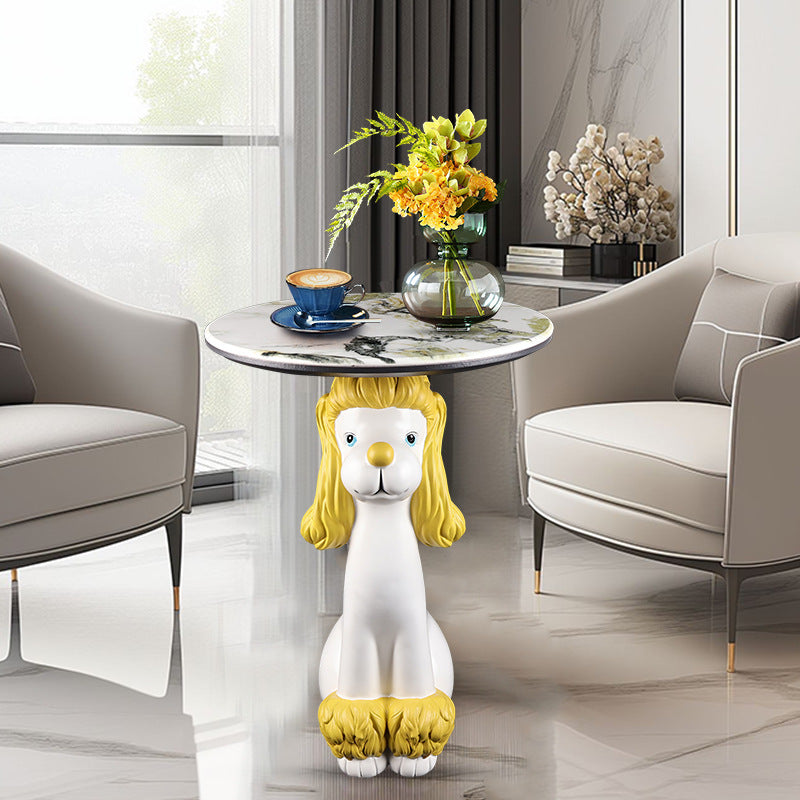 Scandinavian Puppy Kitten Marble Round Side Table 1-Tier — B