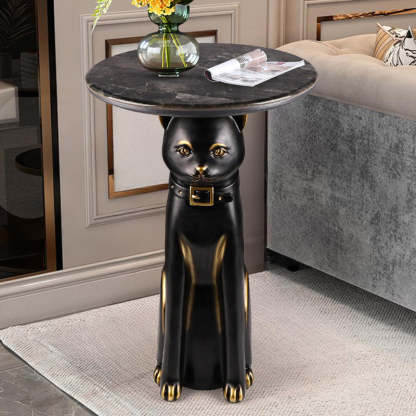 Scandinavian Puppy Kitten Marble Round Side Table 1-Tier