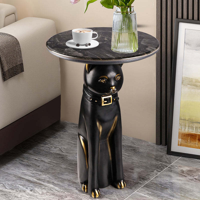 Scandinavian Puppy Kitten Marble Round Side Table 1-Tier