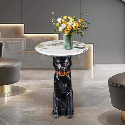 Scandinavian Puppy Kitten Marble Round Side Table 1-Tier