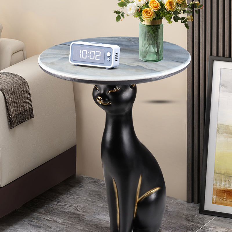 Scandinavian Puppy Kitten Marble Round Side Table 1-Tier