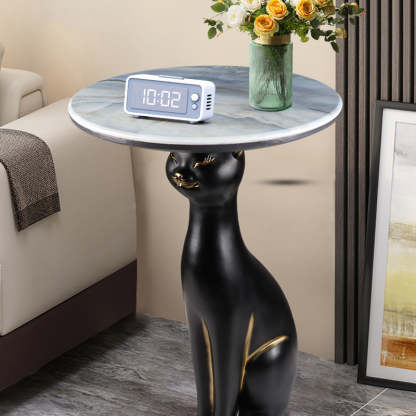 Scandinavian Puppy Kitten Marble Round Side Table 1-Tier