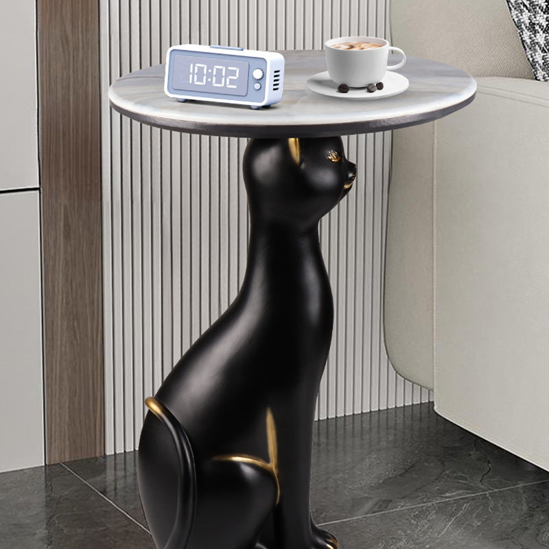 Scandinavian Puppy Kitten Marble Round Side Table 1-Tier
