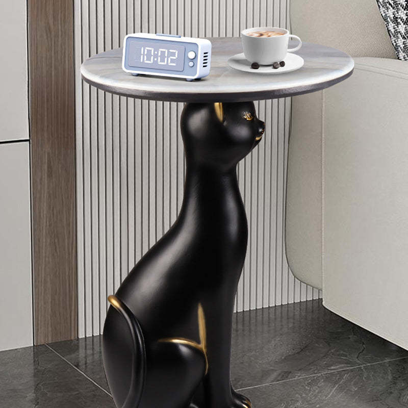 Scandinavian Puppy Kitten Marble Round Side Table 1-Tier
