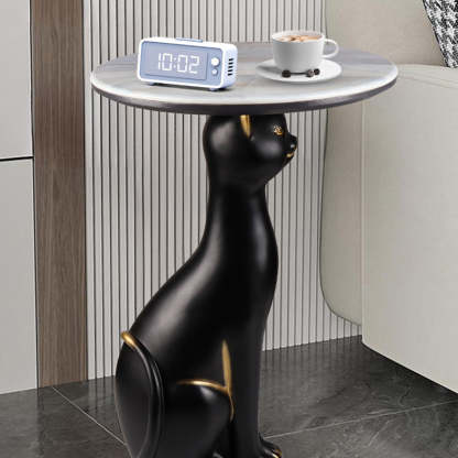 Scandinavian Puppy Kitten Marble Round Side Table 1-Tier