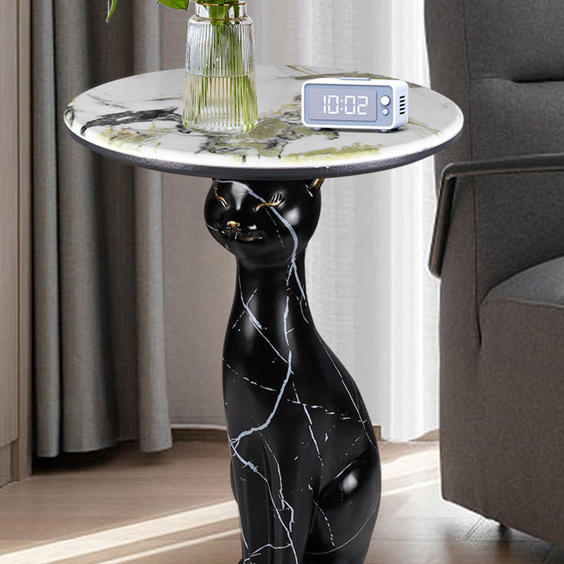 Scandinavian Puppy Kitten Marble Round Side Table 1-Tier