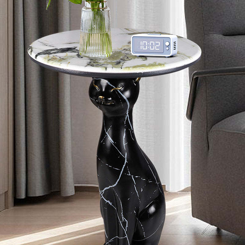 Scandinavian Puppy Kitten Marble Round Side Table 1-Tier