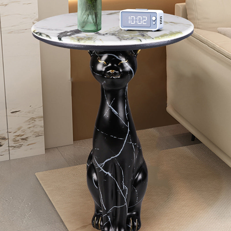 Scandinavian Puppy Kitten Marble Round Side Table 1-Tier — D