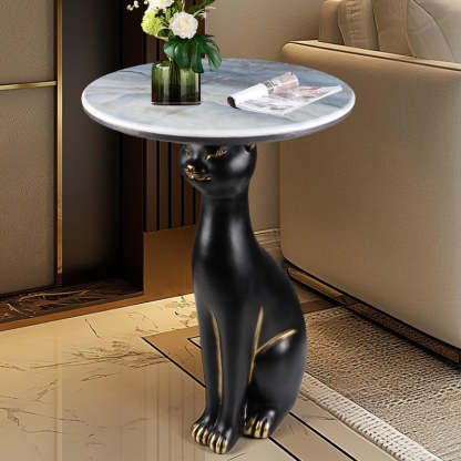Scandinavian Puppy Kitten Marble Round Side Table 1-Tier — C