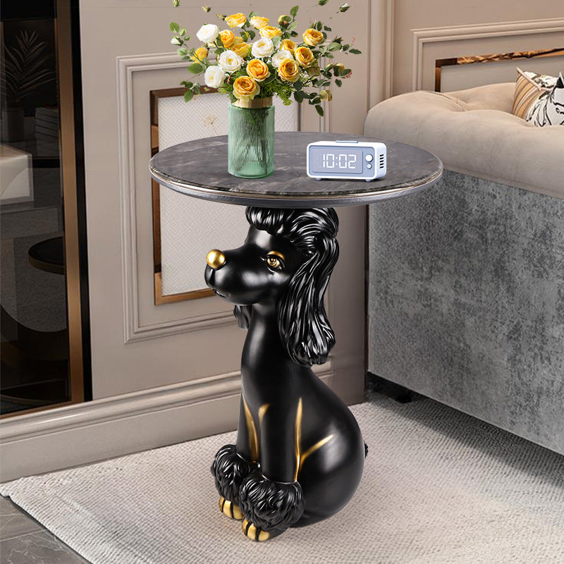 Scandinavian Puppy Kitten Marble Round Side Table 1-Tier